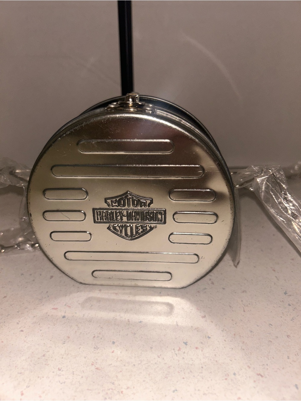 Harley-Davidson Silver Chrome Round Metal Carrying Case